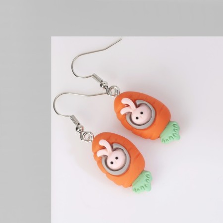 Earrings Assorted "Joy" hares in a rocket, colored in silver-1