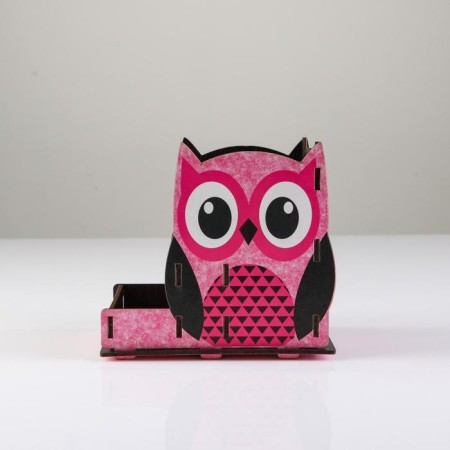 Chancellery stand wooden "owl", with a print, pink-2