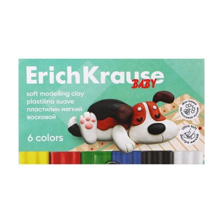 Soft plasticine (wax) 6 colors, 78 g, Erichkrause "Baby", with a stack, on a vegetable basis, with aloe vera, euro suspension-1