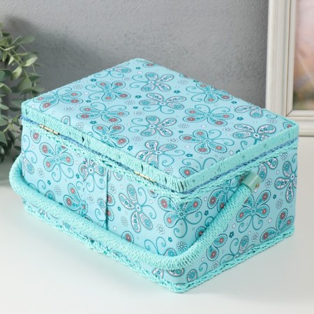 Casket for needlework "Butterflies and flowers on blue" 19x26x14.5 cm-4