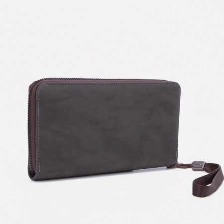 Male purse with zipper, department for bills, for maps, for coins, black color-1