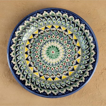 Plate of the Rishtan ceramics "Flowers", 26 cm, blue mix-1