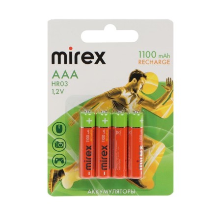 Battery Mirex, Ni-Mh, AAA, HR03-4BL, 1.2V, 1100 mAh, blister, 4 pcs.