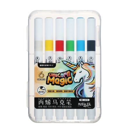A set of acrylic markers 6 colors, a round tip, for any surface-6