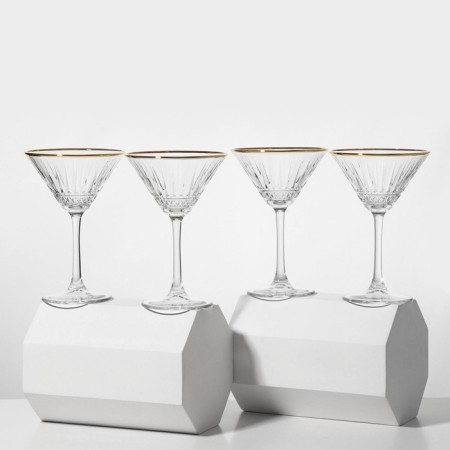 Set of glass glasses Elysia, 220 ml, 4 pcs, golden border