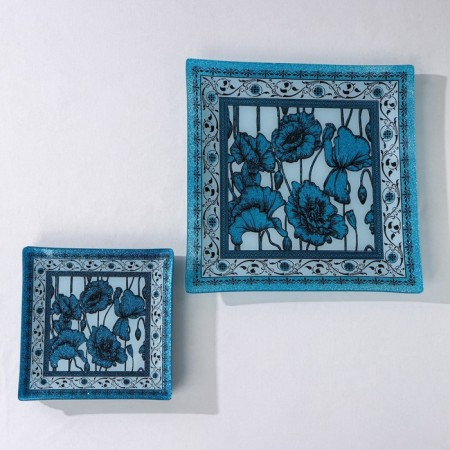 Table of table "poppies", 7 items: 30 × 30 cm - 1 pc, 18 × 18 cm - 6 pcs, color of blue-1