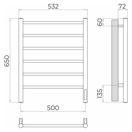 Terminus heated towel rail "Aurora" P6, 500x650 mm, chrome-2