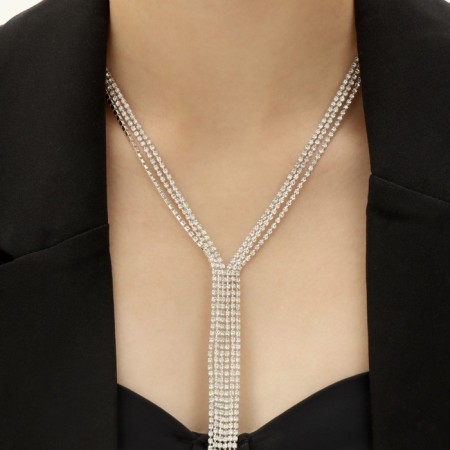 Set 2 objects: earrings, necklace "ice" path, white color in silver, 50 cm-3