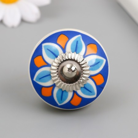 Handle for the casket ceramics, metal "blue-orange flower" 4.1x4.1x6 cm