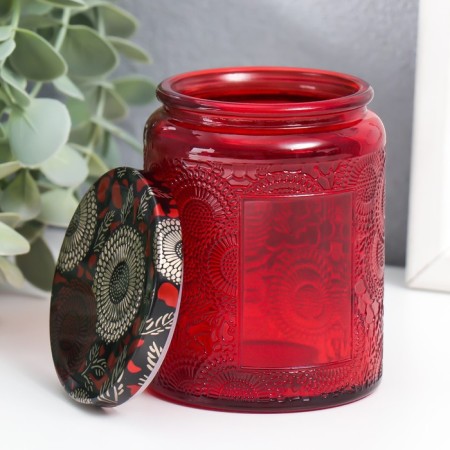 Bank for candles glass with a lid "Flower" red, cylinder 9x7x7 cm-2