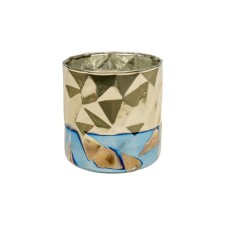 Decorative glass candlestick, 9 × 9 × 9 cm, blue color with golden spray