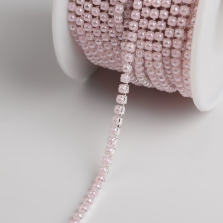 A chain with pearls, metal, plastic, 2 mm, SS6, 9 ± 1 m, pale pink color-1