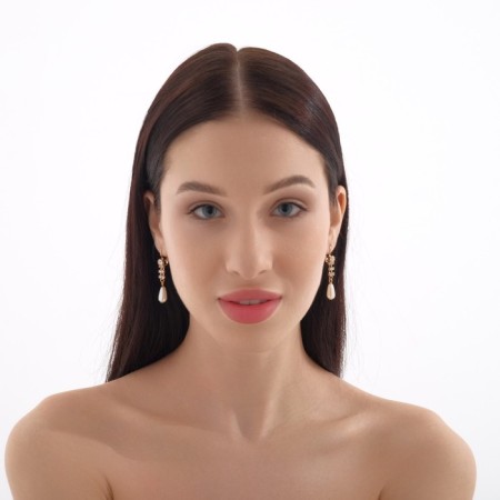 Earrings with pearls "spikelet" drop, color mix-6