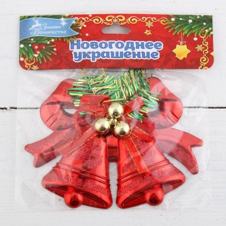 Jewelry decoration "double bell with balls and ribbon" 12.3x9.5 cm, mix-3