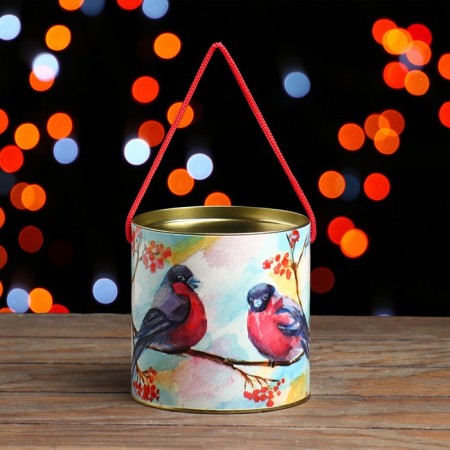 Gift box, tube "Bullfinchi with mountain ash" 120 x 120 mm (100 mm intra -height)