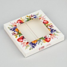 Square “Flowers” ​​chocolate box, 10.2 x 10.2 x 1.4 cm