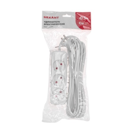 Extension cord Standard 3 Nests, 5m, 2x1.0mm², b/s, white rexant-4