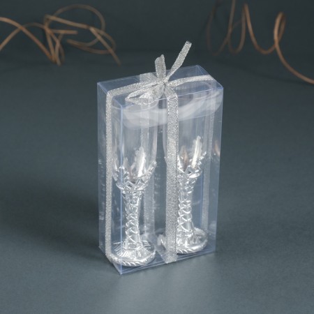Glass candlestick, plastic "glasses" silver set 2 pcs 10.5x3x3 cm-5