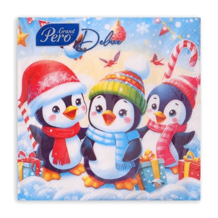New Year's napkins Paper Grandpero Deluxe "Penguins", 3 layers, 33x33 cm, 20 pcs-2