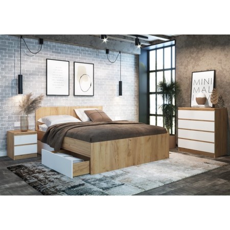 Bedside table 2 maders, 400x420x554, oak craft gold/white-2