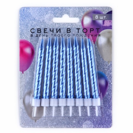 Candles for the cake, blue, 8 pcs.-4