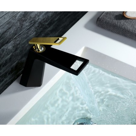 Bronze de Luxe Quadro A919B sink mixer, pour 120 mm, brass, black/gold-2