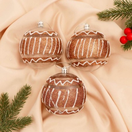 Set of balls plastic D-8 cm, 3 pcs "Festive mood ornament" gold
