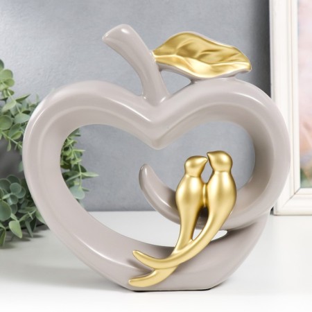 Souvenir ceramics "Two birds on the apple" Gray 8x22.5x22.3 cm