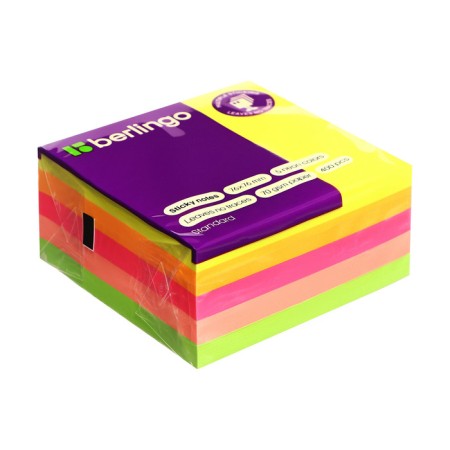 Block with a sticky edge of Berlingo 76x76 mm, 400 sheets, 5 neon colors-2