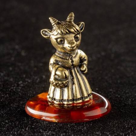 Souvenir "Goat with a basket", brass, amber