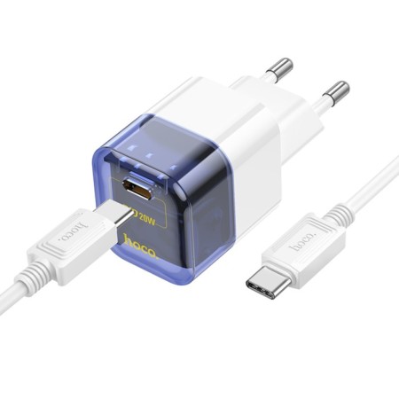 Network charger HOCO C125A, Type-C, 20 W, transparent, Type-C-Type-C, Blue