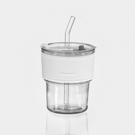 Glass glass with a lid and a “type” pipe, 350 ml, color mix-11