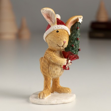 Polystone souvenir "Bunny in a hat with a Christmas tree" 5x4.5x10 cm-1