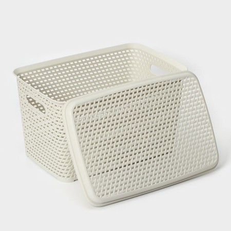 Storage box with a rattan lid, 23 l, 45 × 30 × 26.5 cm, white color-3