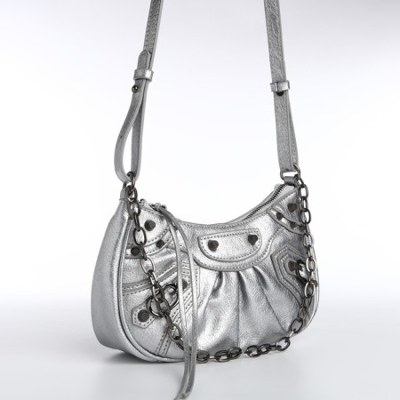 Bag Women's Cross Bodi, on a zipper, silver color-3