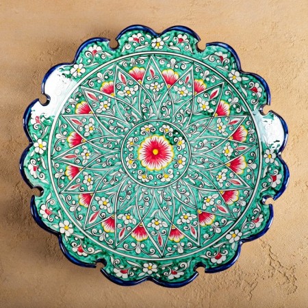 Largan Rishtan ceramics "Flowers", 32 cm, green, corrugated-1