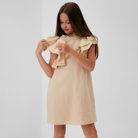 Платье для девочки MINAKU: Cotton Collection цвет светло-бежевый, рост 128-14