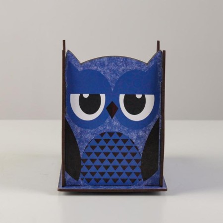 The stand for the office is a wooden owl "owl, winks", with a print, blue-2