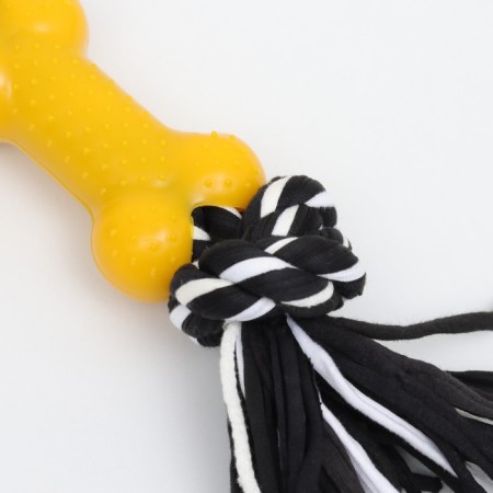 Cable toy with a bone, up to 105 g, up to 25 cm, black and yellow series-3