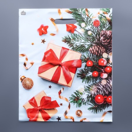 New Year's gifts package, plastic with a cut pen, 45 x 38 cm, 60 μm