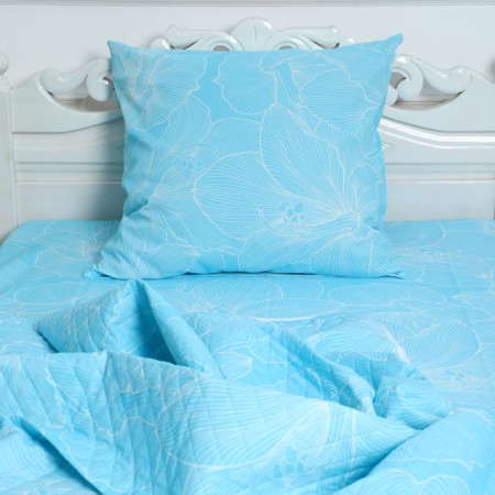 A set with a blanket vernissage 155x210, 150x220, 70x70cm, blue calico 120g/m, HL100%-2