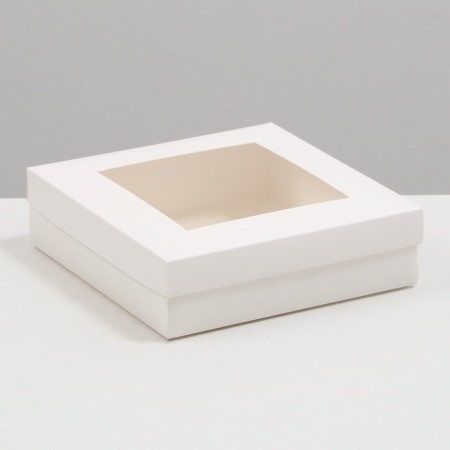 The box is folding, the lid is, with the window, white, 23 x 23 x 6.5 cm