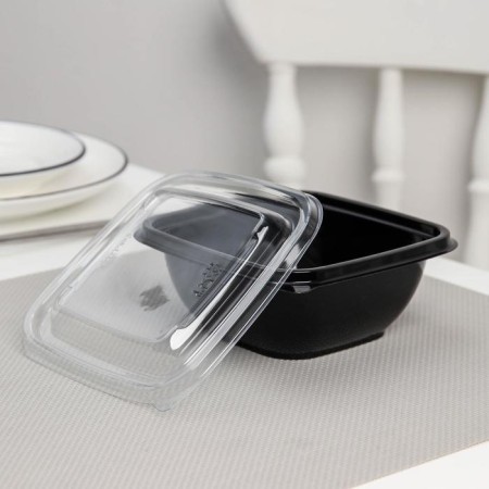 A set of plastic disposable containers, 375 ml, 12.6 × 12.6 × 5 cm, 5 pcs, black color-1