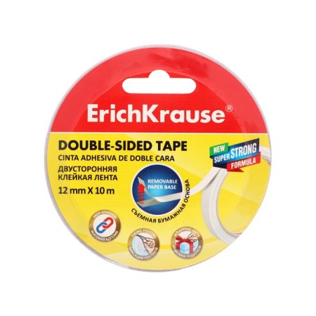 The adhesive tape is bilateral, 12 mm x 10 meters, erichkrause, translucent, price per 1 pc.-1
