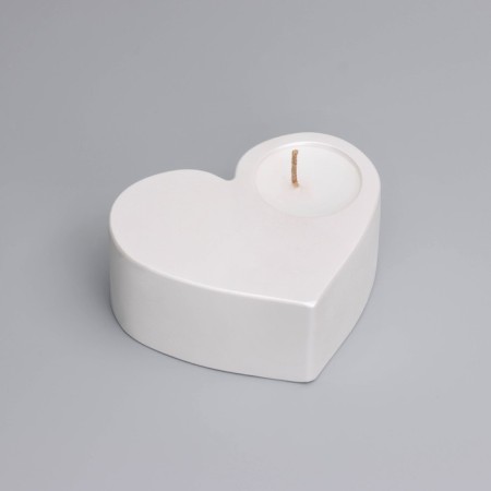Свеча "Сердце большое. Мрамор" в подсвечнике из гипса,10,5х9х4,5см,белый перламутр-4