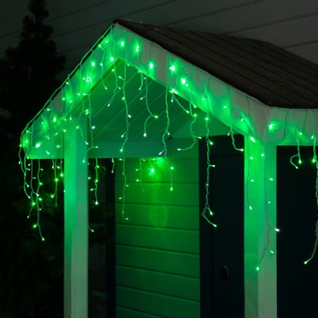 Garland "fringe" 3 × 0.6 m, IP44, UMS, white thread, 160 LED, green glow, white flicker, 220 V