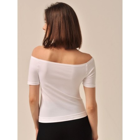Women's T-Shirt Off-Shoulder T-shirt, S/M size, white color-1