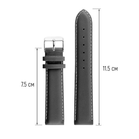 Watch strap, male, 18 mm, harness 75 mm, larynx 115 mm, genuine leather, black-1