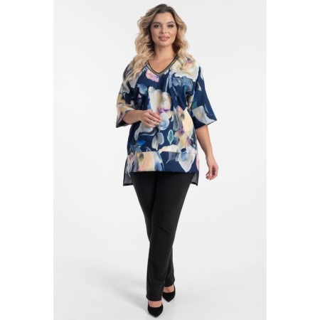 Female blouse, size 52, blue, beige color-5