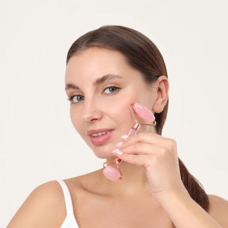 Massage for the face and neckline, 14.5 × 6 cm, PVC-clock, pink color-1